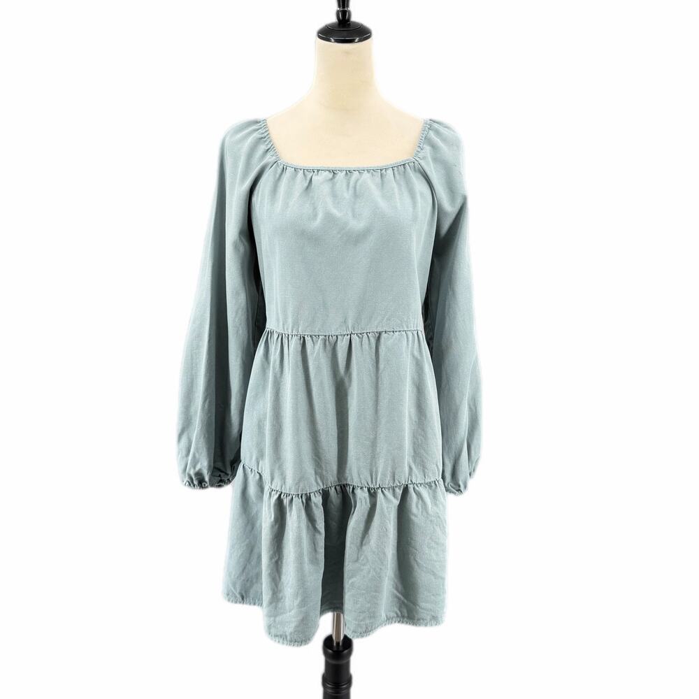 Anthropologie Amadi Moss Green Grey Verity Tiered Long Sleeve Tunic Dress